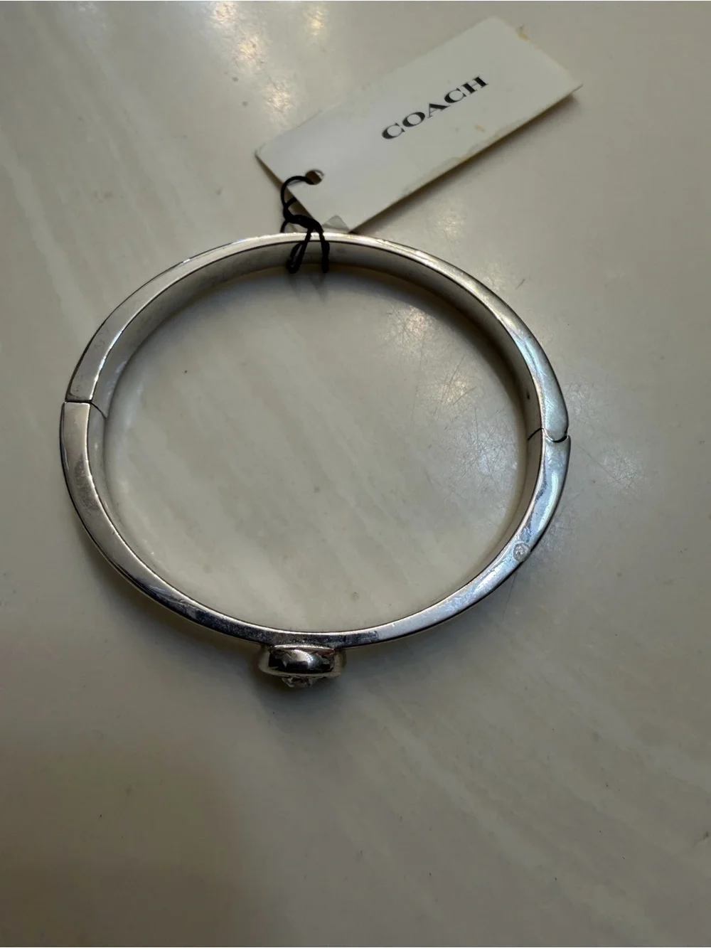 COACH Silver-Tone Hinged Bangle Watch Bracelet